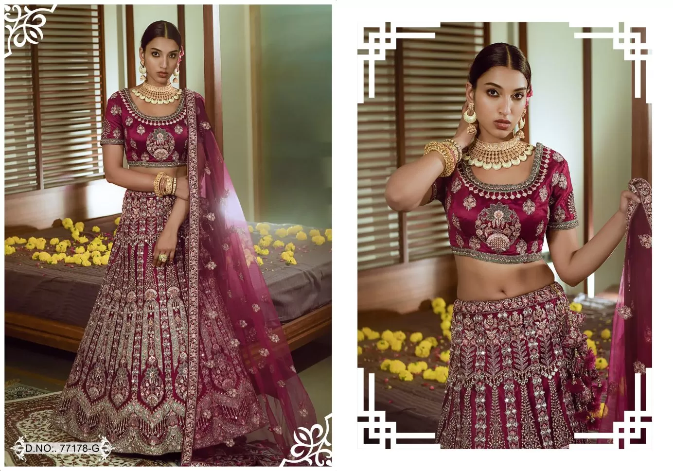 Charming Purple Color Embroidered Bridal Lehenga - Rent