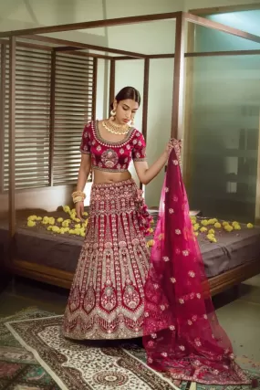 Charming Purple Color Embroidered Bridal Lehenga - Rent