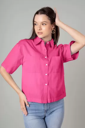 Classic Plain Short Cotton Shirt For Women