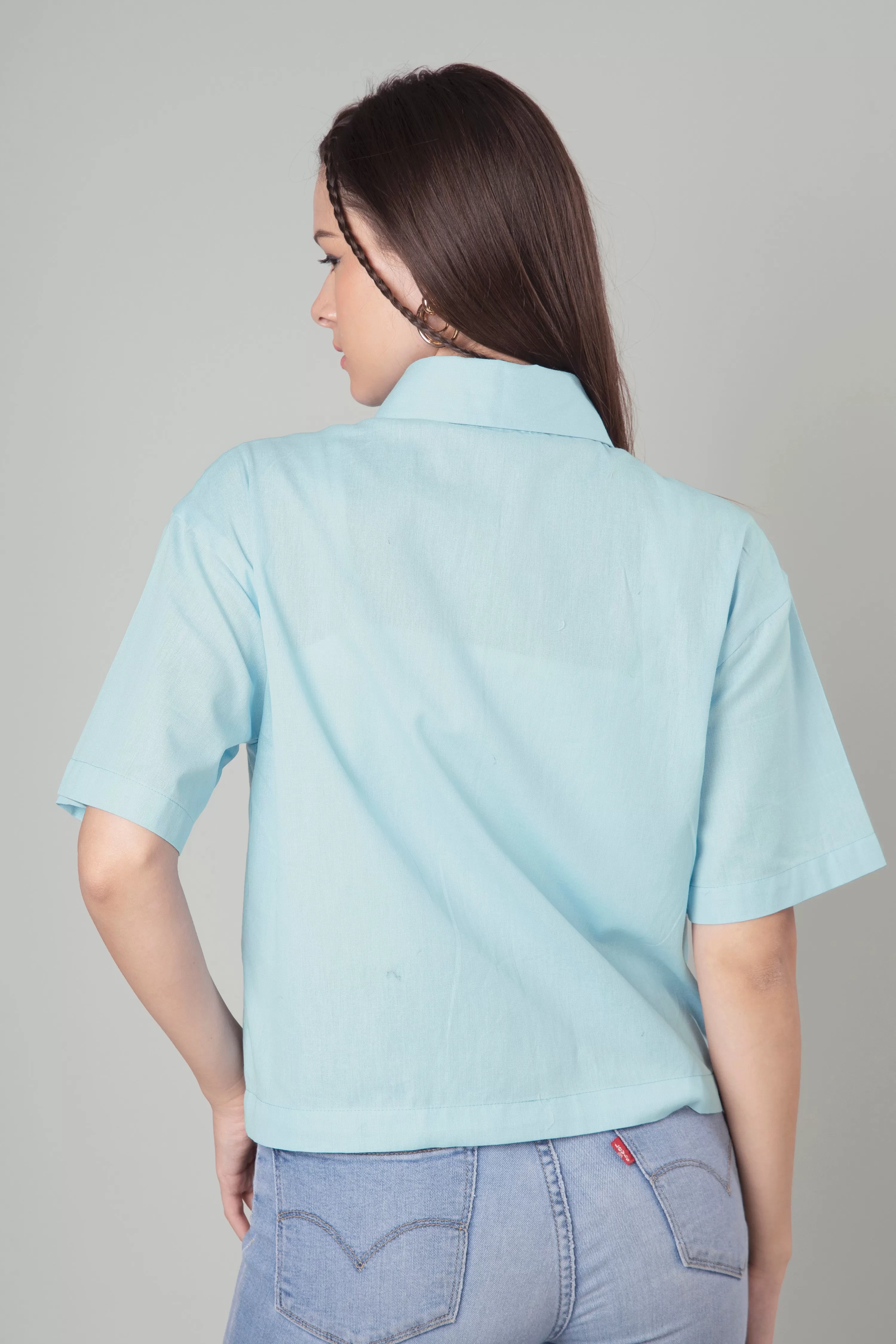 Classic Plain Short Cotton Shirt For Women