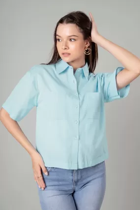 Classic Plain Short Cotton Shirt For Women