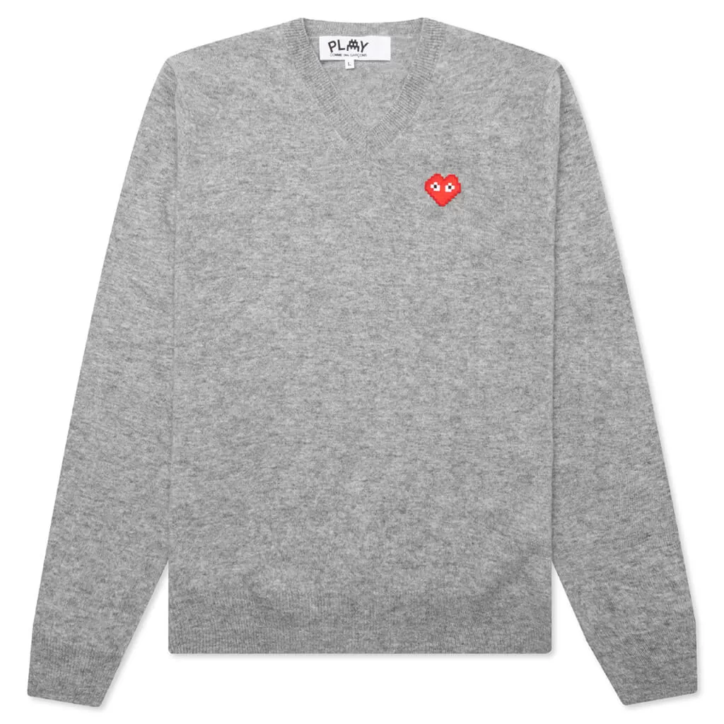 Comme des Garcons PLAY x the Artist Invader V-Neck Pullover - Top Grey