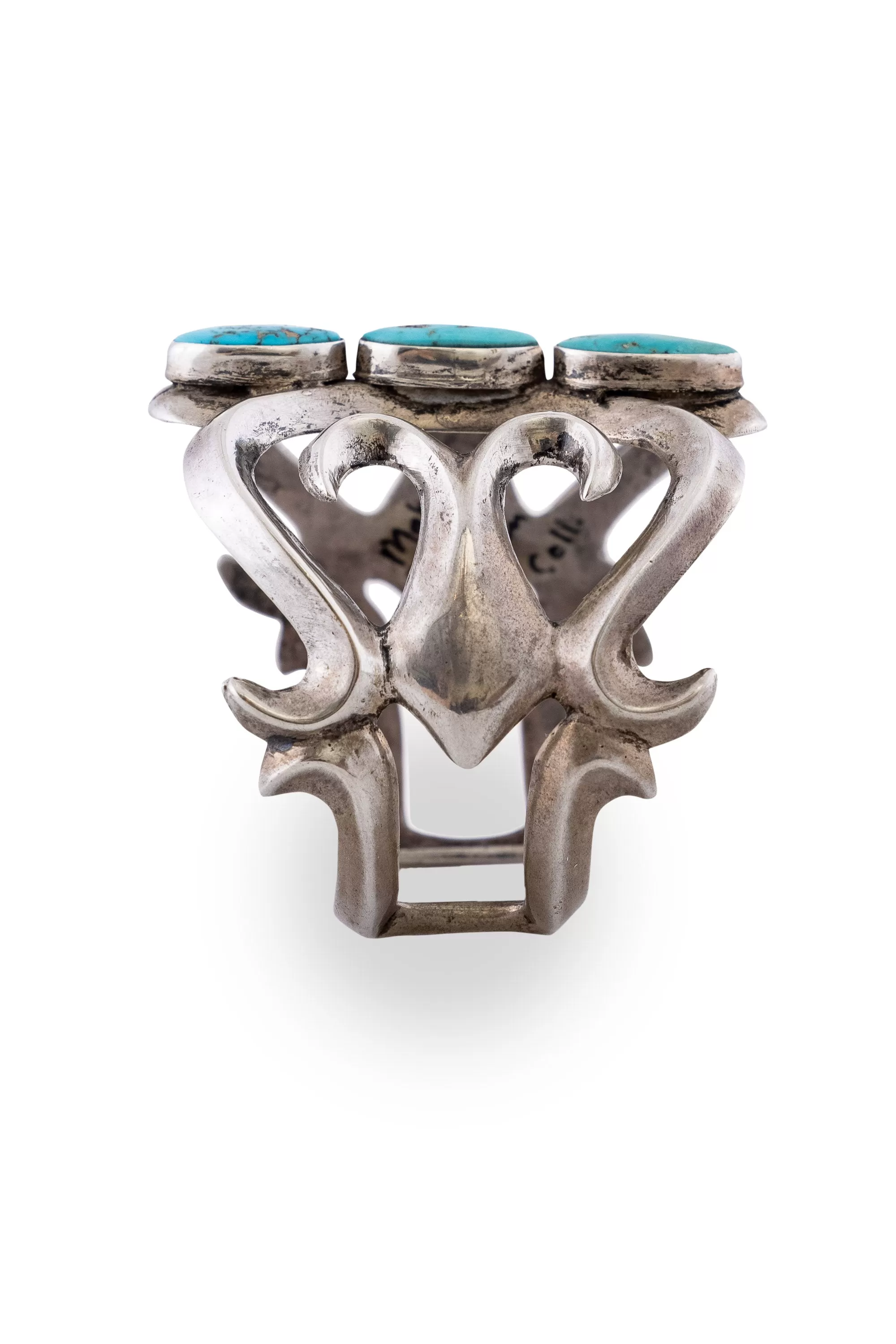 Cuff, Specimen, Turquoise, 3 Stone, Sandcast, Important Provenance: Mabel Dodge Luhan, Vintage, '40's