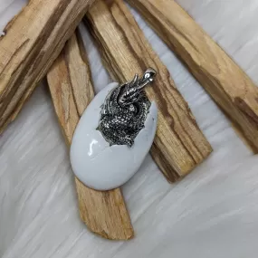 Dragon Baby in Egg~ Bone Carving and Sterling Silver Pendant~ Includes Silver Chain