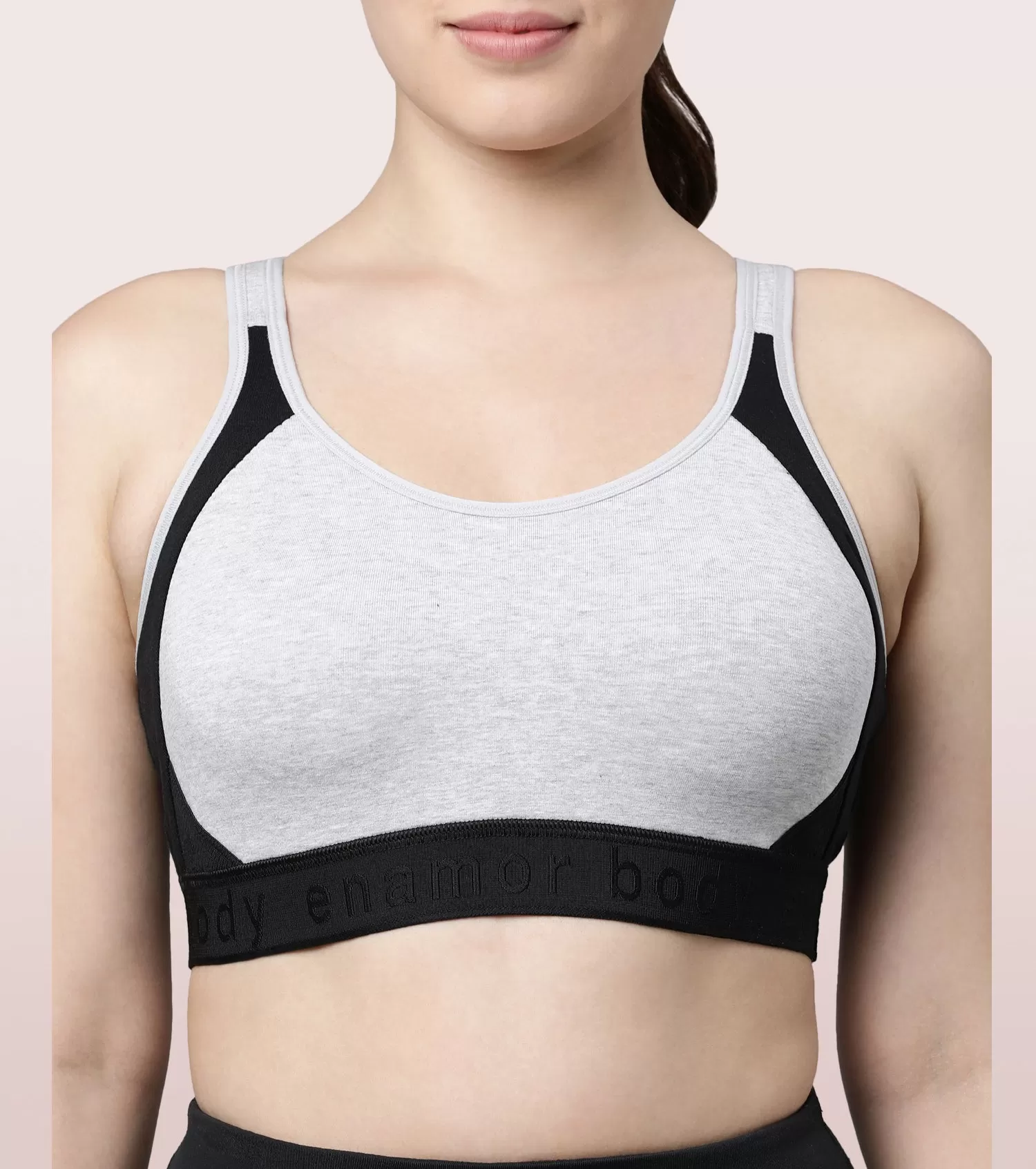 Enamor Agion SB28 Antimicrobial Side Shaper Active Sports Bra for Women - Non Padded, Wirefree and High Coverage - Grey Melange