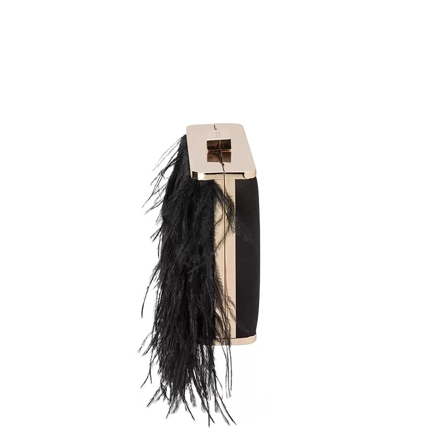 ESTELLE FEATHER CLUTCH - BLACK