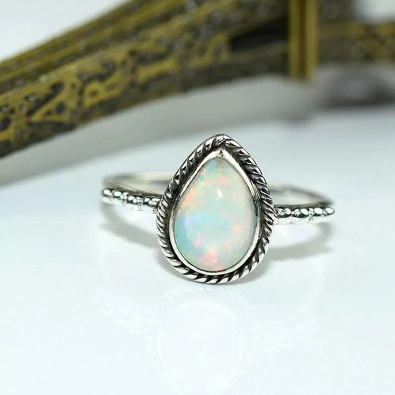 Ethiopian Opal Ring, 925 Silver Ring, Gemstone Jewelry, Natural Opal, Dainty Ring, Boho Ring, Statement Ring, Gift For Wife