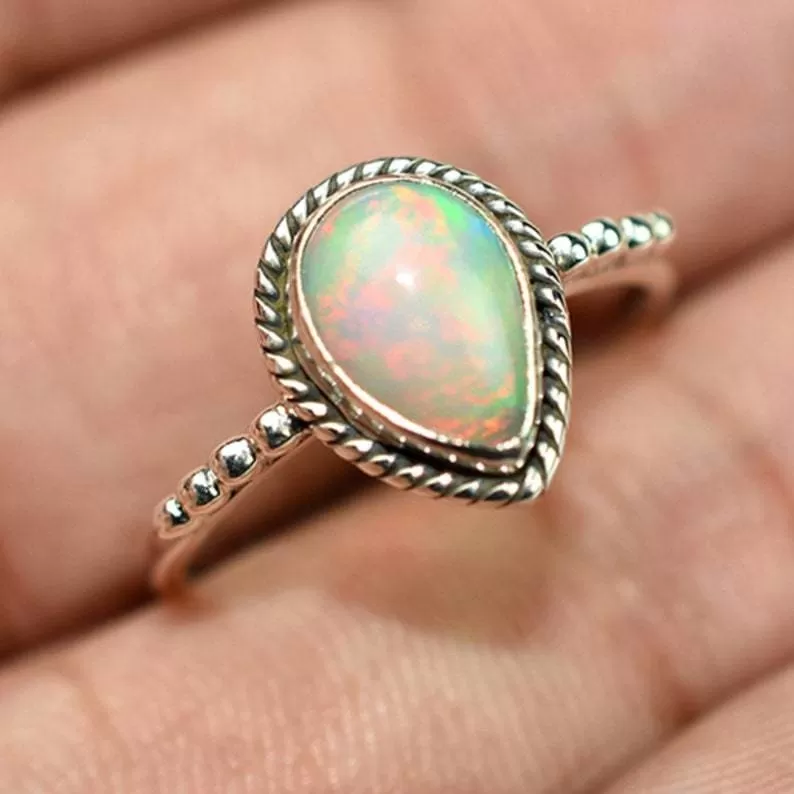 Ethiopian Opal Ring, 925 Silver Ring, Gemstone Jewelry, Natural Opal, Dainty Ring, Boho Ring, Statement Ring, Gift For Wife