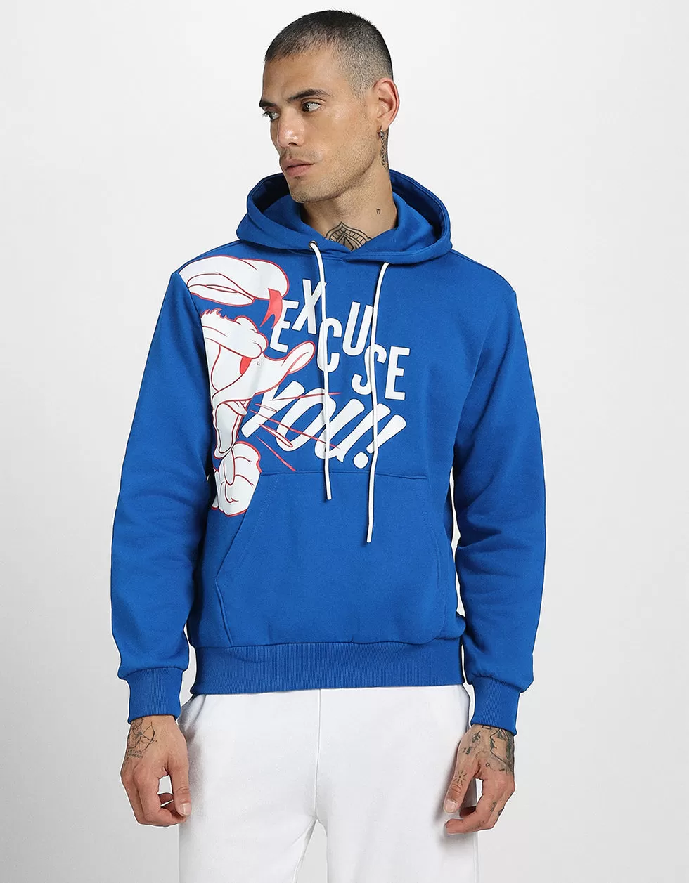 Excuse You Blue Front Graphic Printed Hoodie