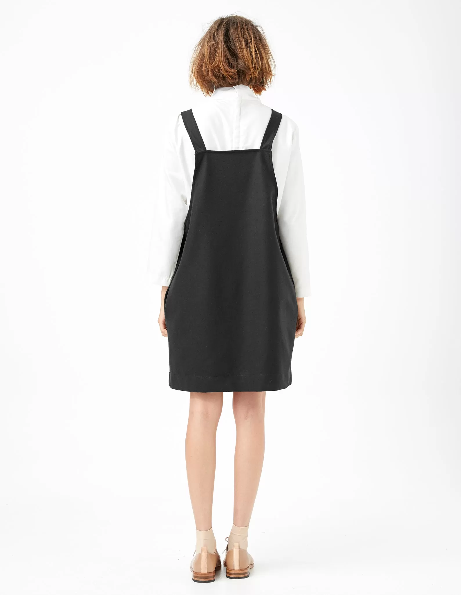 EYELET PINAFORE DRESS ~ BLACK [ Wool, Brass Hardware ]