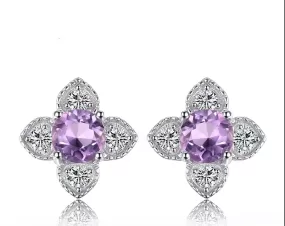 Fine Flower Amethyst Silver Stud Earrings