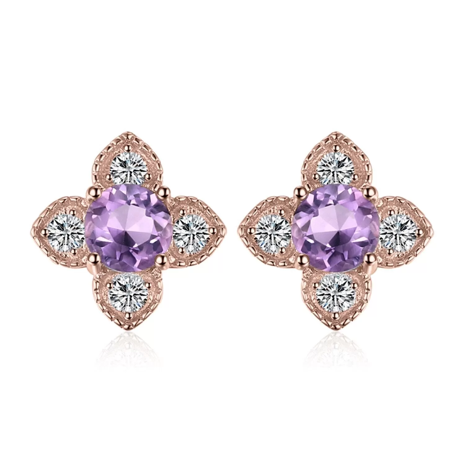 Fine Flower Amethyst Silver Stud Earrings