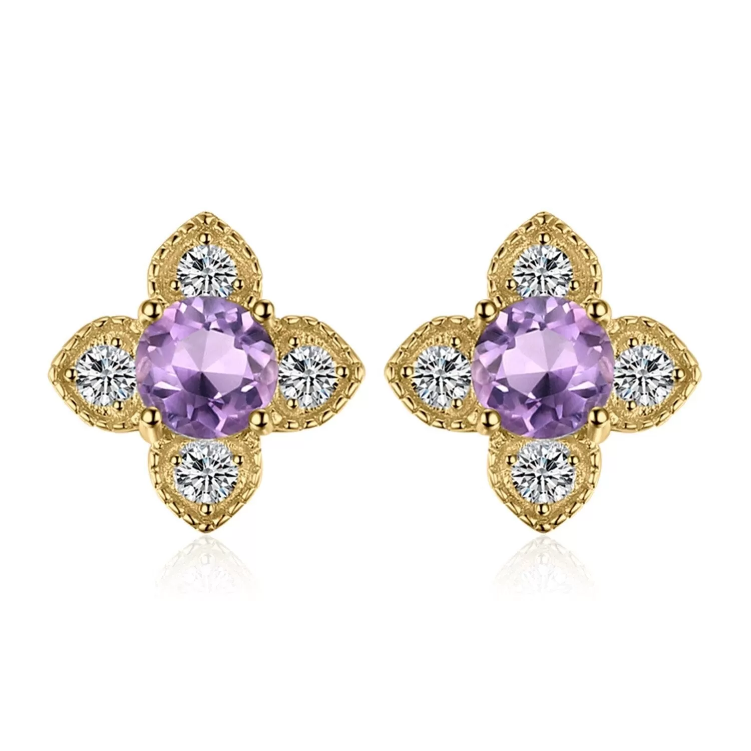 Fine Flower Amethyst Silver Stud Earrings