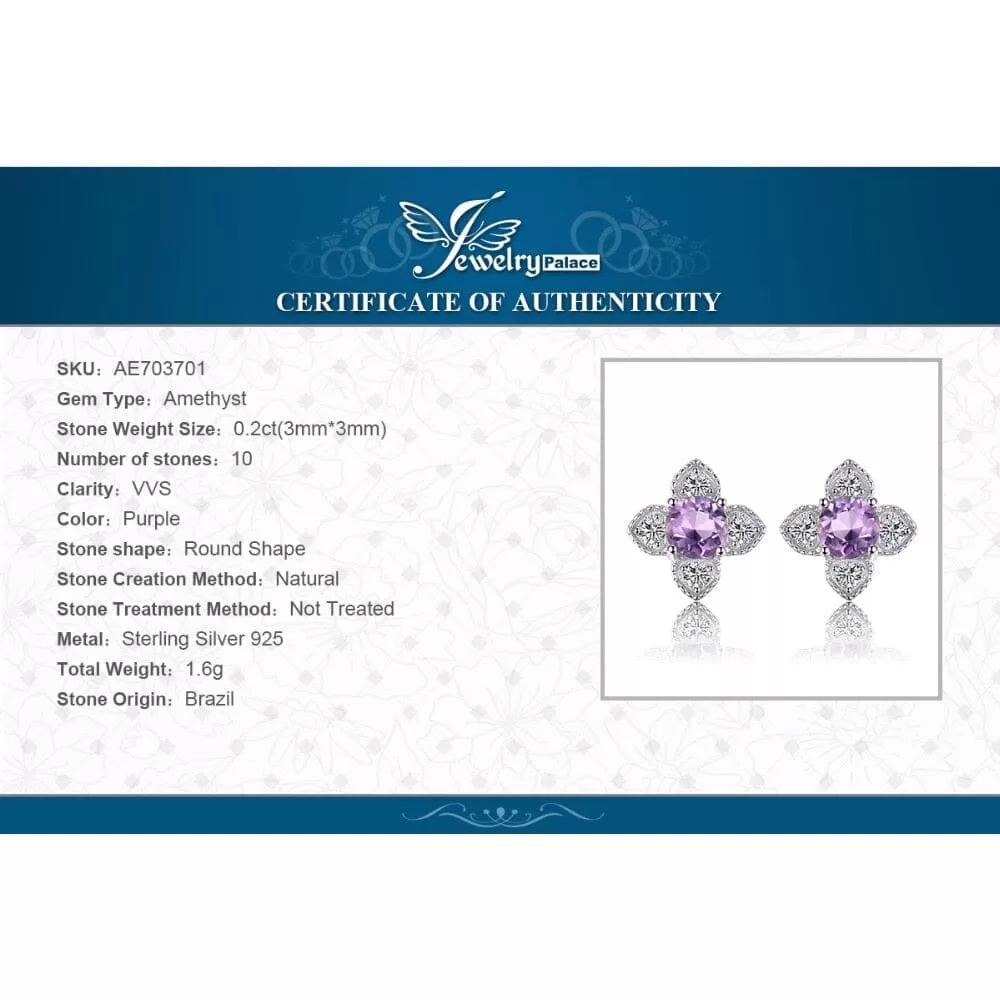 Fine Flower Amethyst Silver Stud Earrings