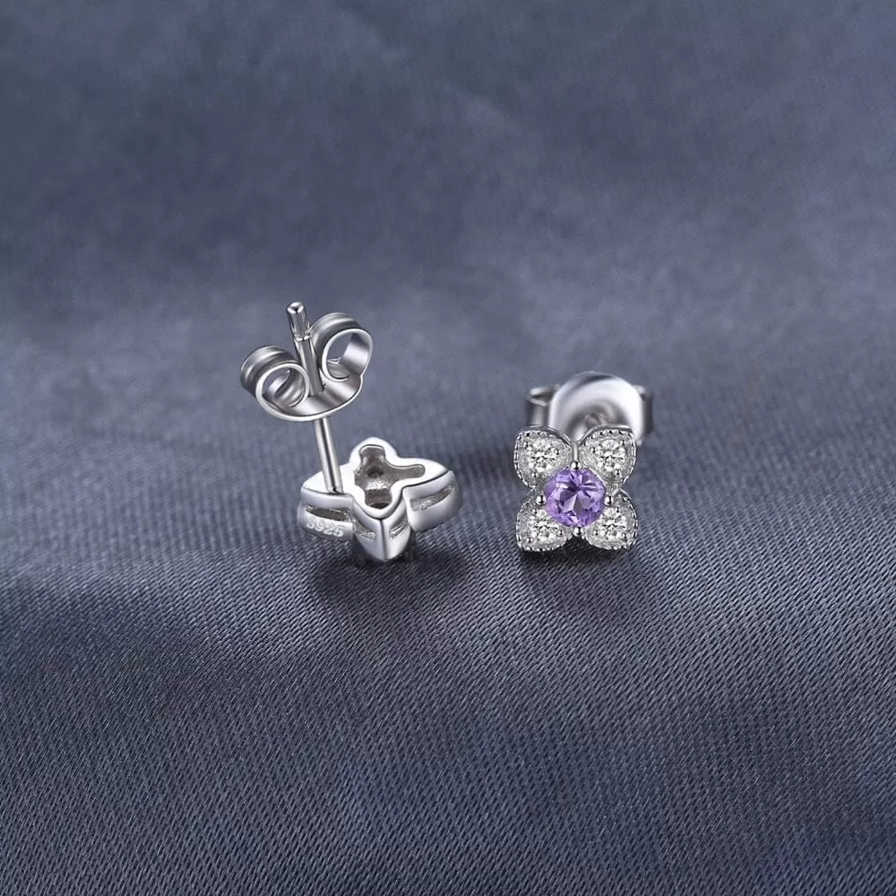 Fine Flower Amethyst Silver Stud Earrings