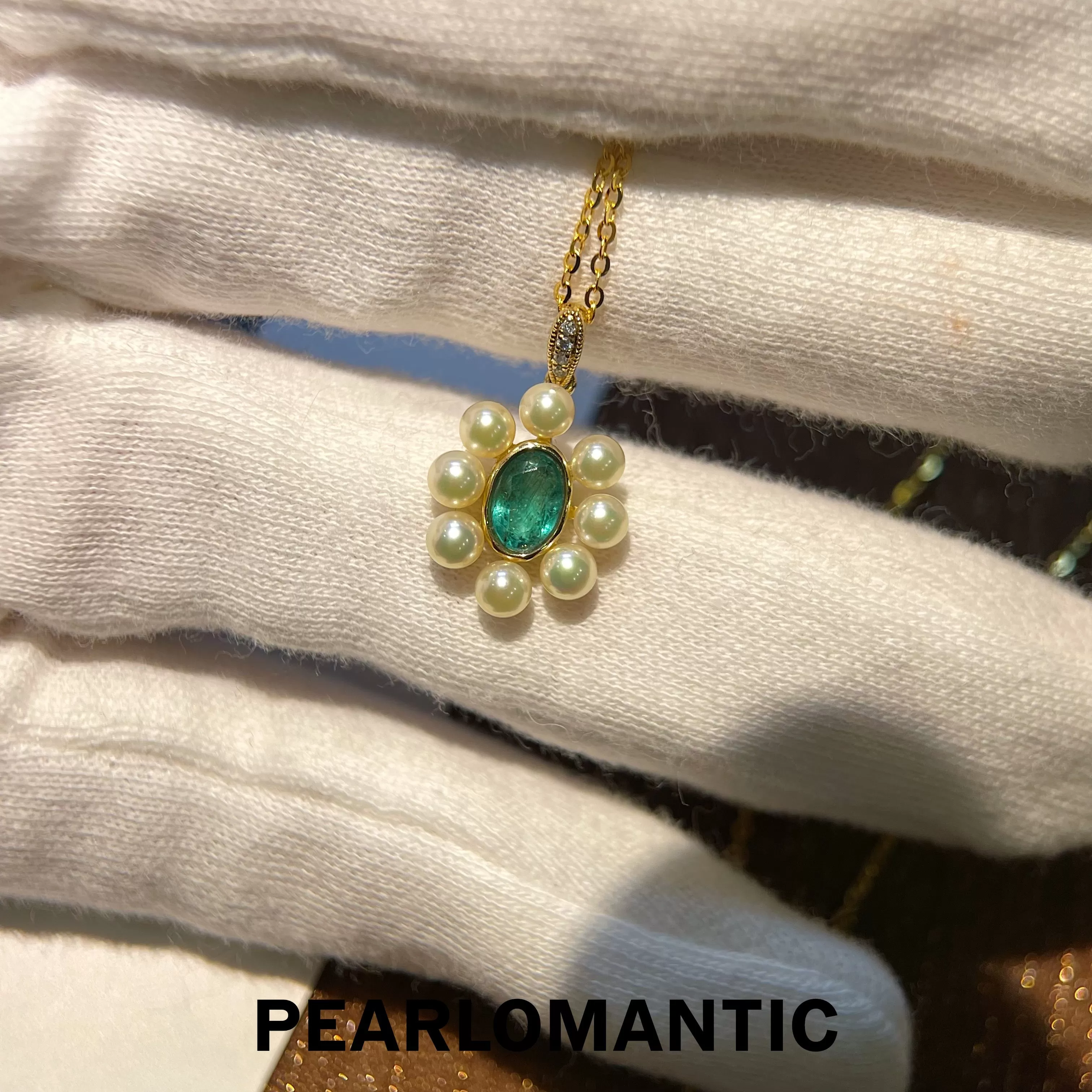 [Fine Jewelry] 18k Gold & Diamond & Emerald & Akoya Pearl 3-4mm Pendants w/ S925