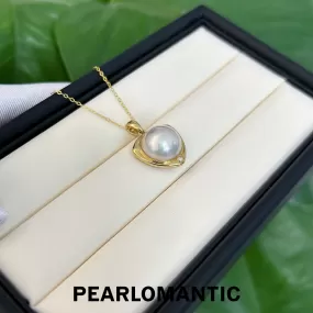 [Fine Jewelry] Saltwater Japan Mabe Pearl 13-14mm Pendants w/ 18k Gold & Diamond