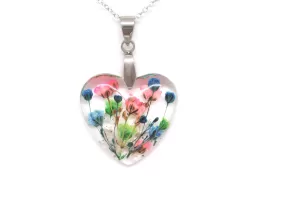 Flower Heart Necklace with Real Flower and Cremains