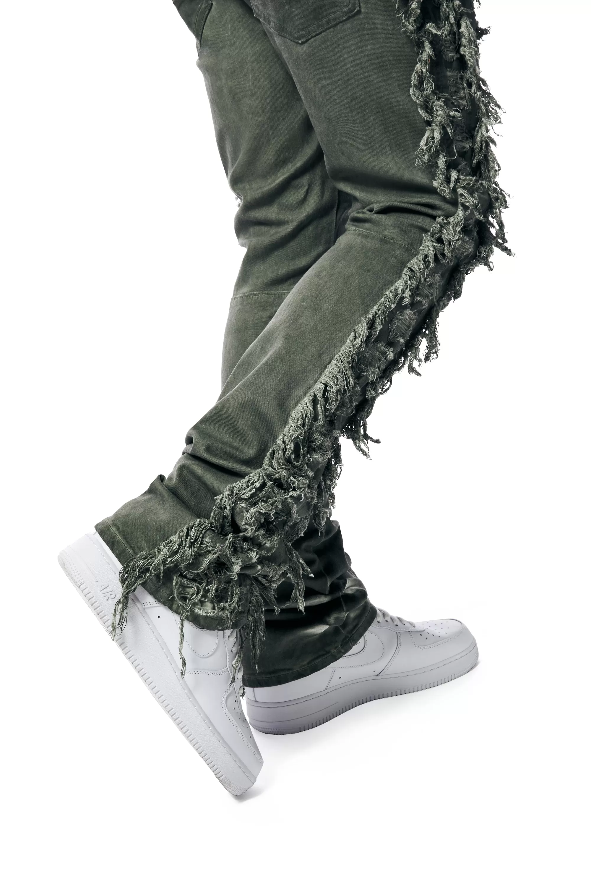 Frayed Stacked Pigment Dyed Pants - Vintage Army