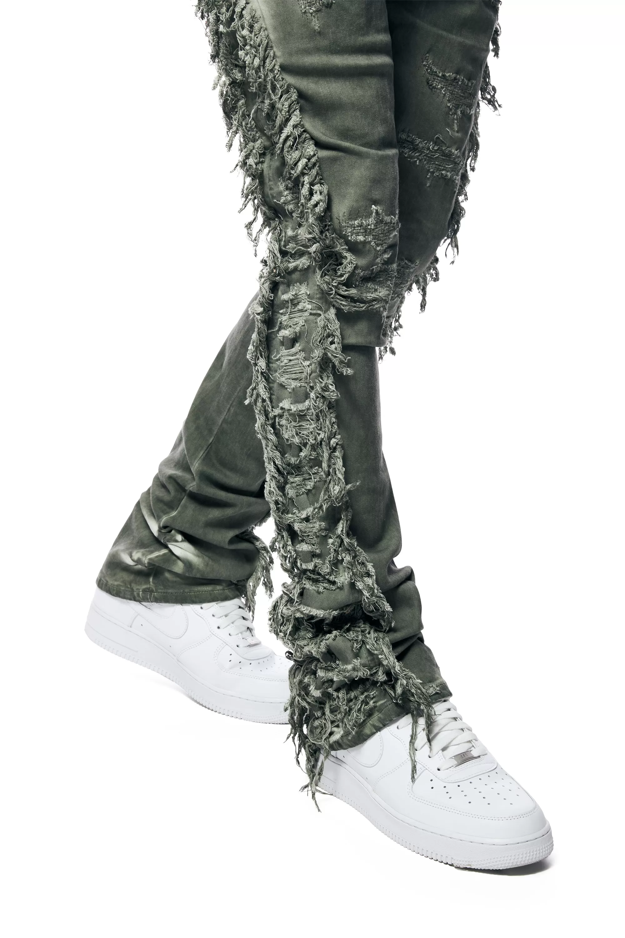 Frayed Stacked Pigment Dyed Pants - Vintage Army