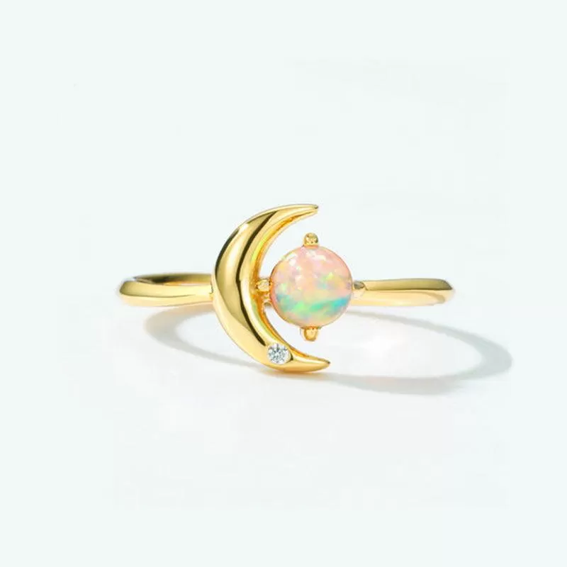 Gold Crescent Moon and Star Ring Adjustable Moon Ring