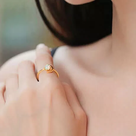 Gold Crescent Moon and Star Ring Adjustable Moon Ring