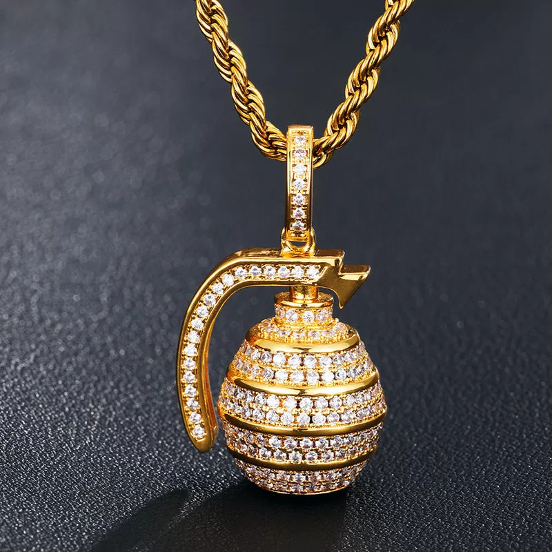 Gold Plated Solid Grenade Pendant