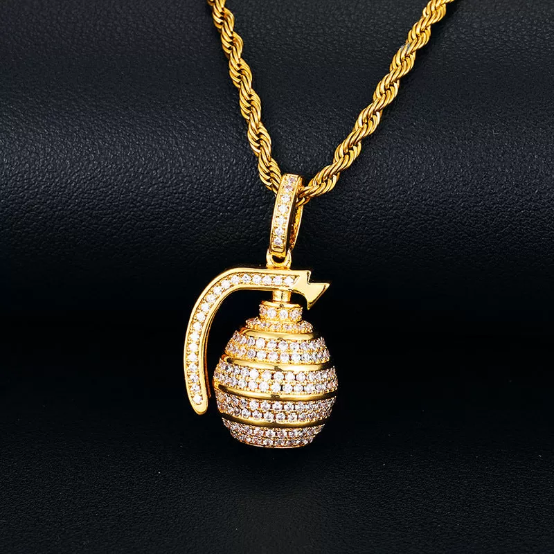 Gold Plated Solid Grenade Pendant