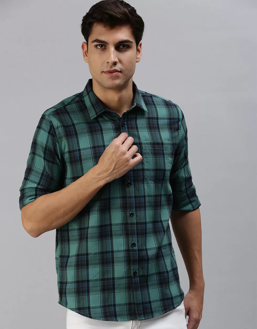 Green Checks Printed Shirt