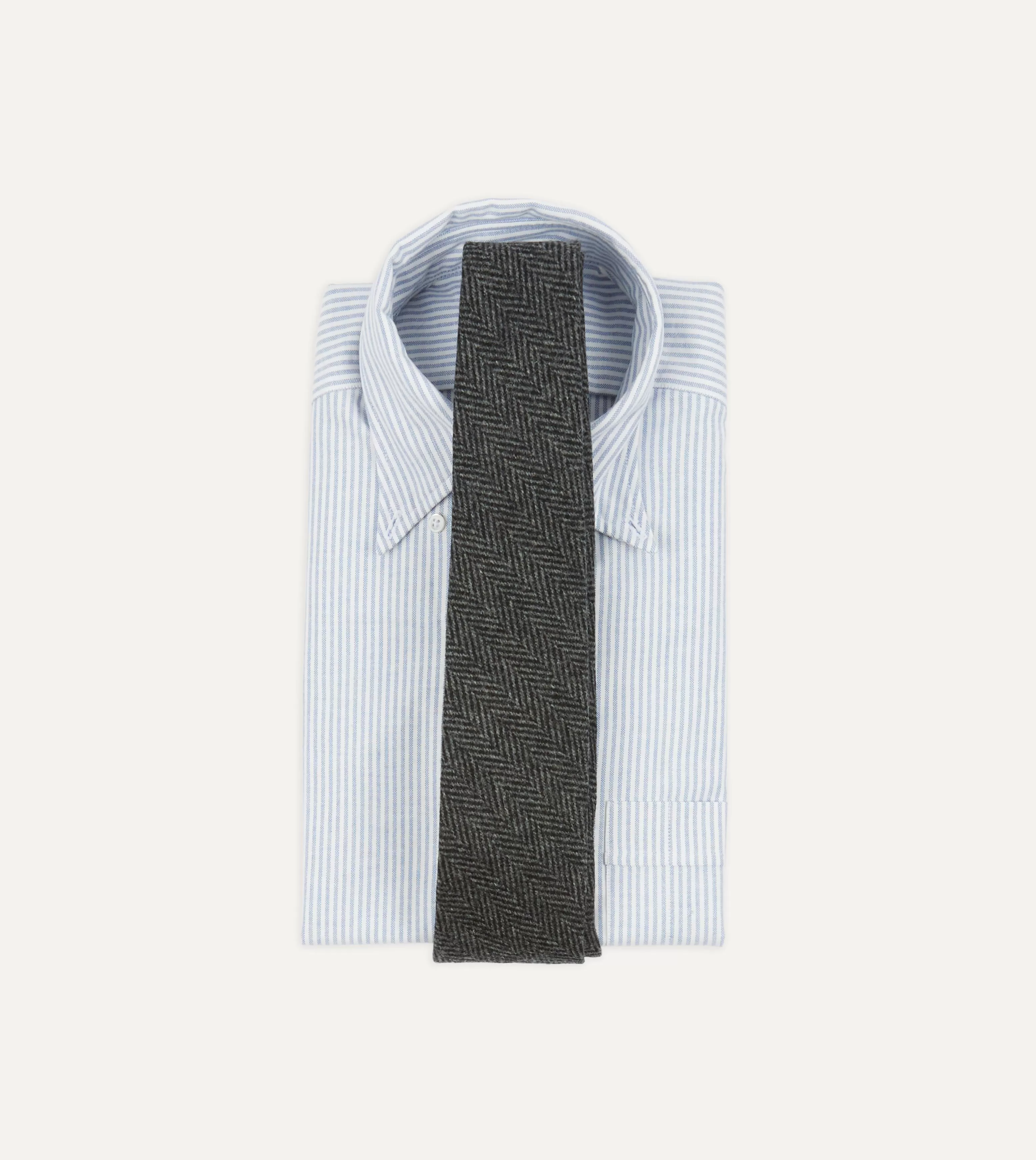 Grey Herringbone Hand Rolled Wool Tie