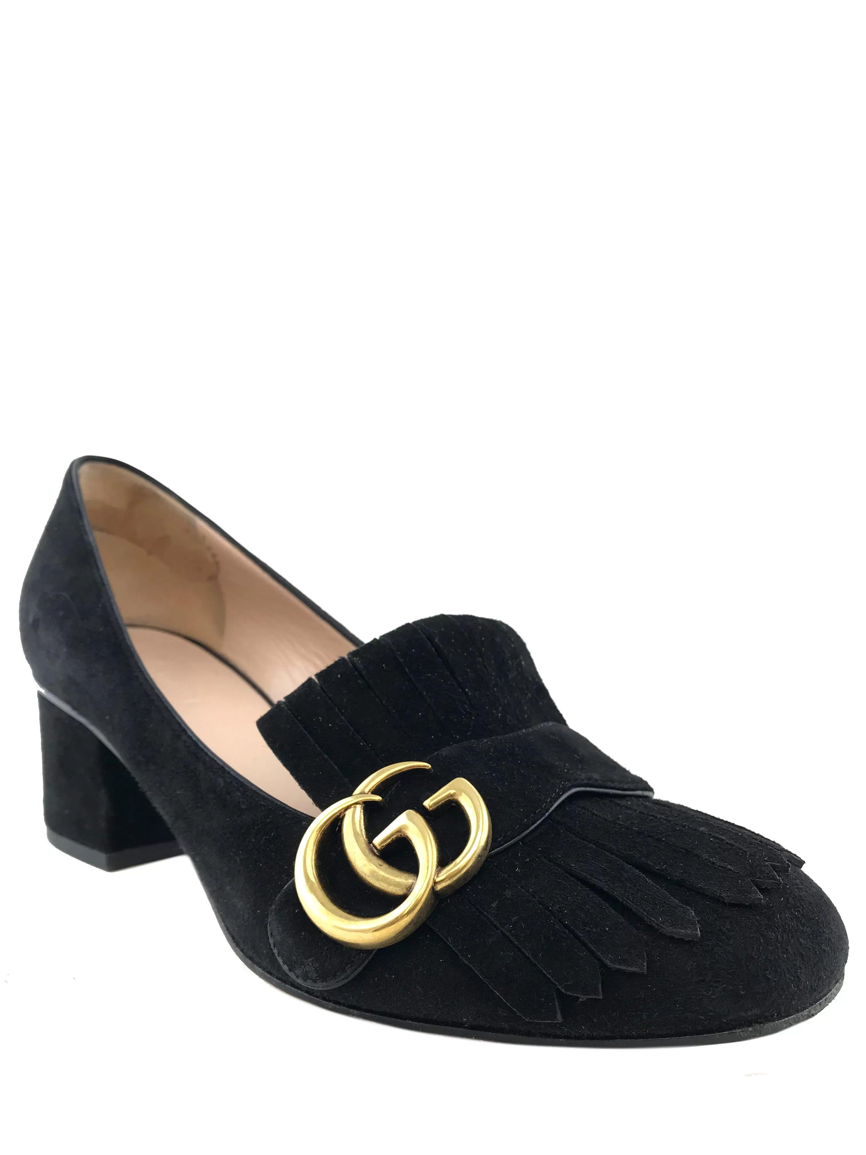 Gucci Marmont GG Suede Block-Heel Pump Size 7.5