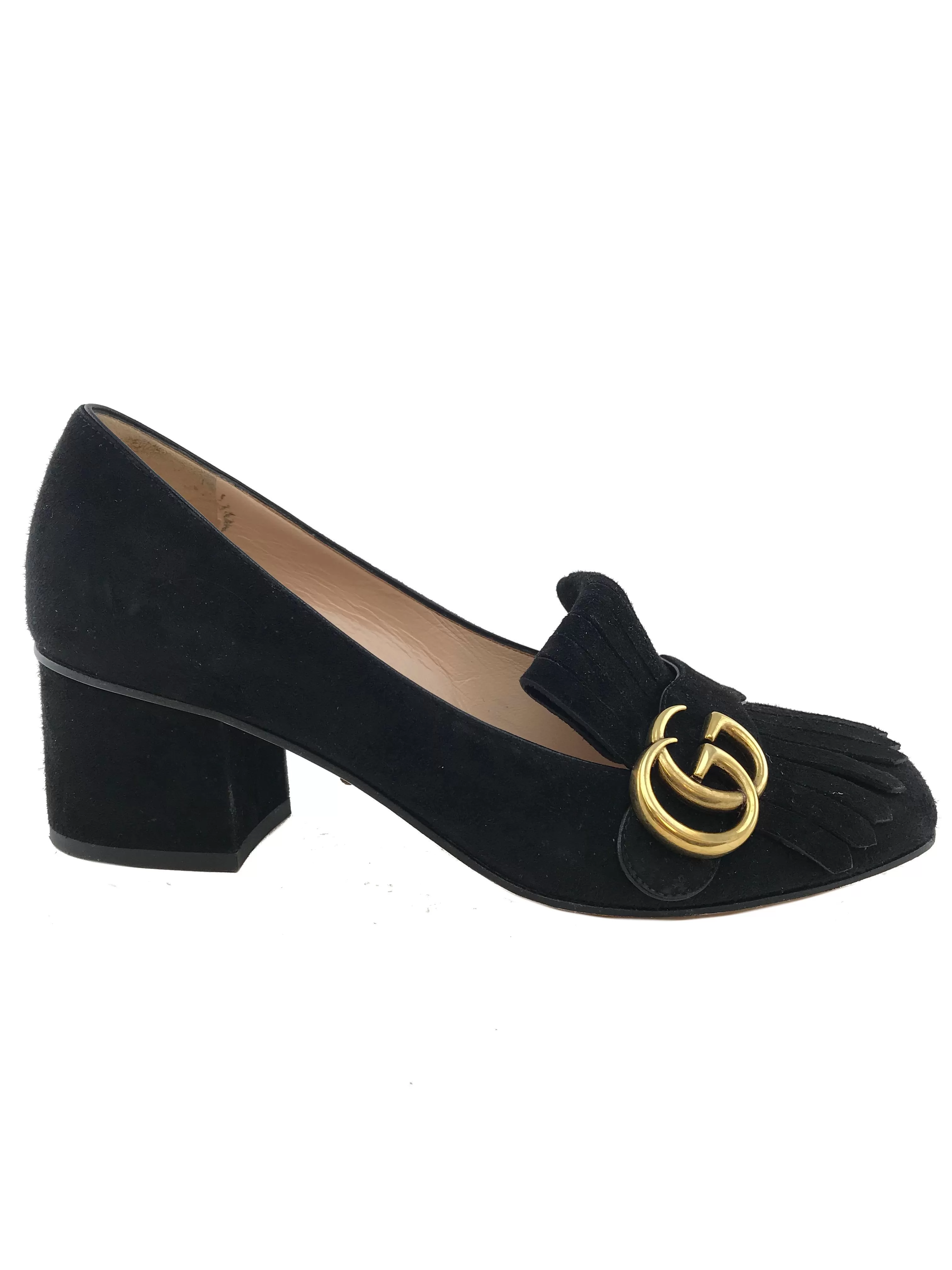 Gucci Marmont GG Suede Block-Heel Pump Size 7.5