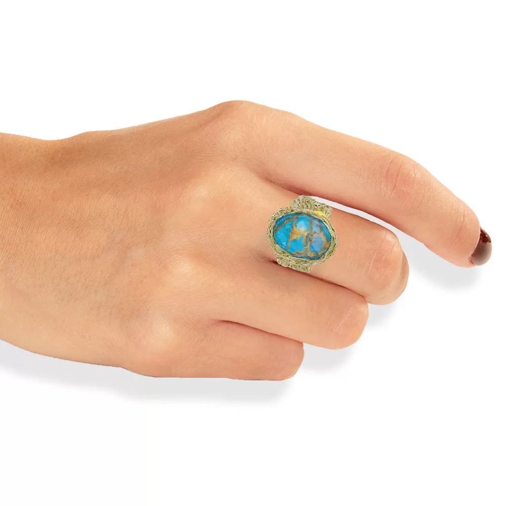 Handmade Gold Plated Crochet Ring With Turquoise Copper Gemstone