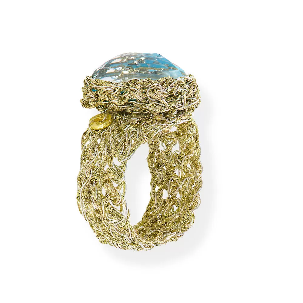 Handmade Gold Plated Crochet Ring With Turquoise Copper Gemstone