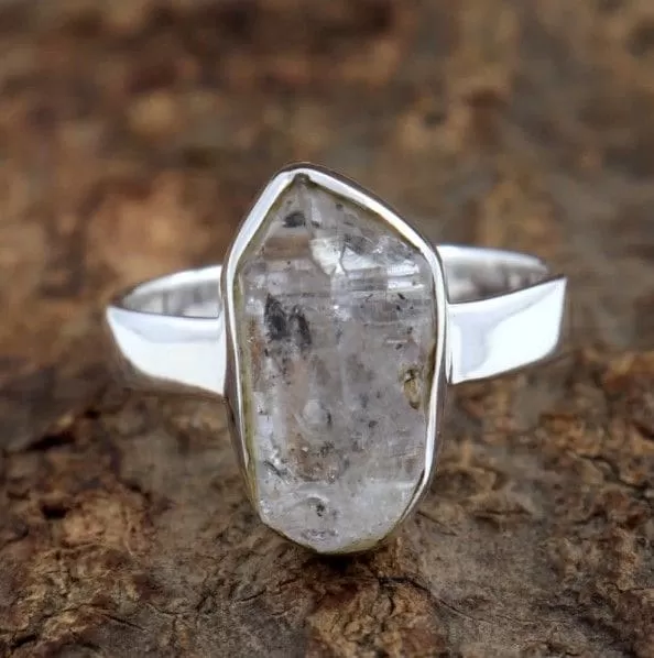 Herkimer diamond raw natural gemstone 925 solid sterling silver Ring, Handmade Jewelry,Gift for Her