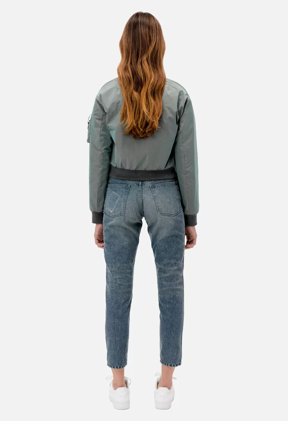 Iridescent Hunter Cropped Bomber / Grey