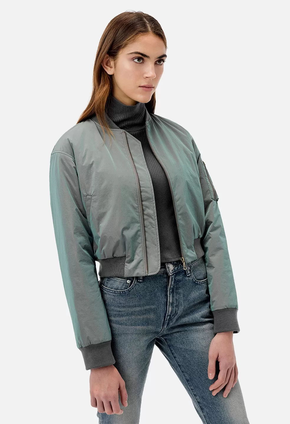 Iridescent Hunter Cropped Bomber / Grey