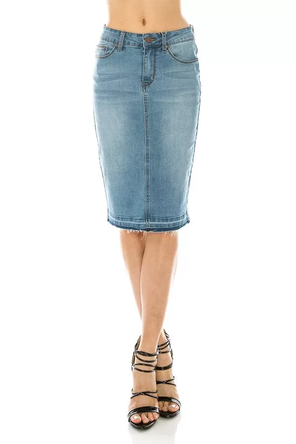 Joelle Distressed Denim Skirt in Light Denim