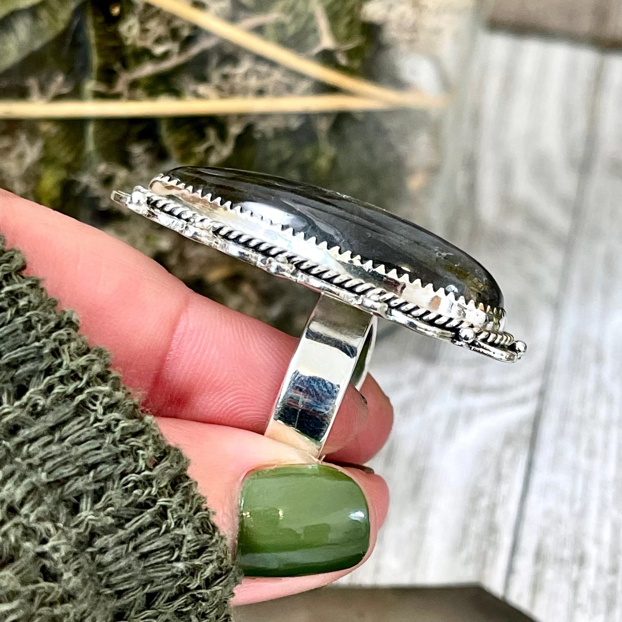 Labradorite Teardrop Crystal Statement Ring in Sterling Silver- Adjustable- Designed by FOXLARK Collection Adjusts to Size 6,7,8,9, or 10