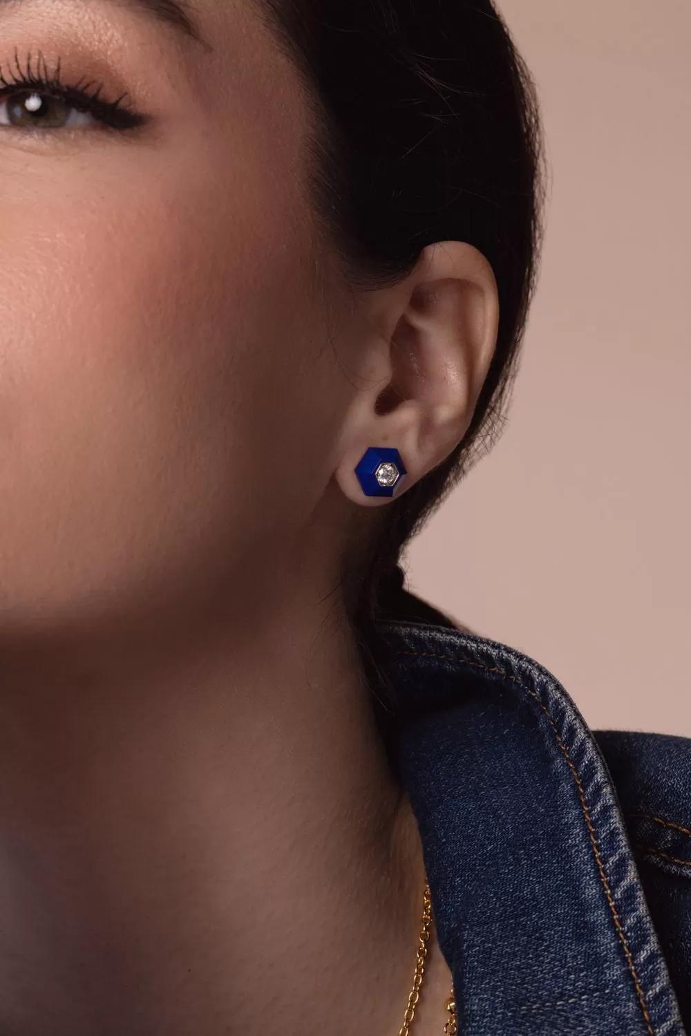 Lapis Hexagon Stud Earrings