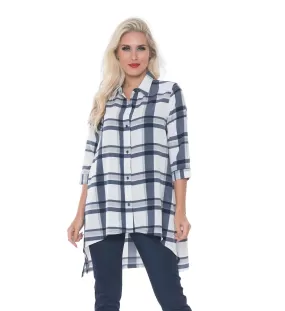 Lior Women's Long Sleeve Navy Plaid Shirt