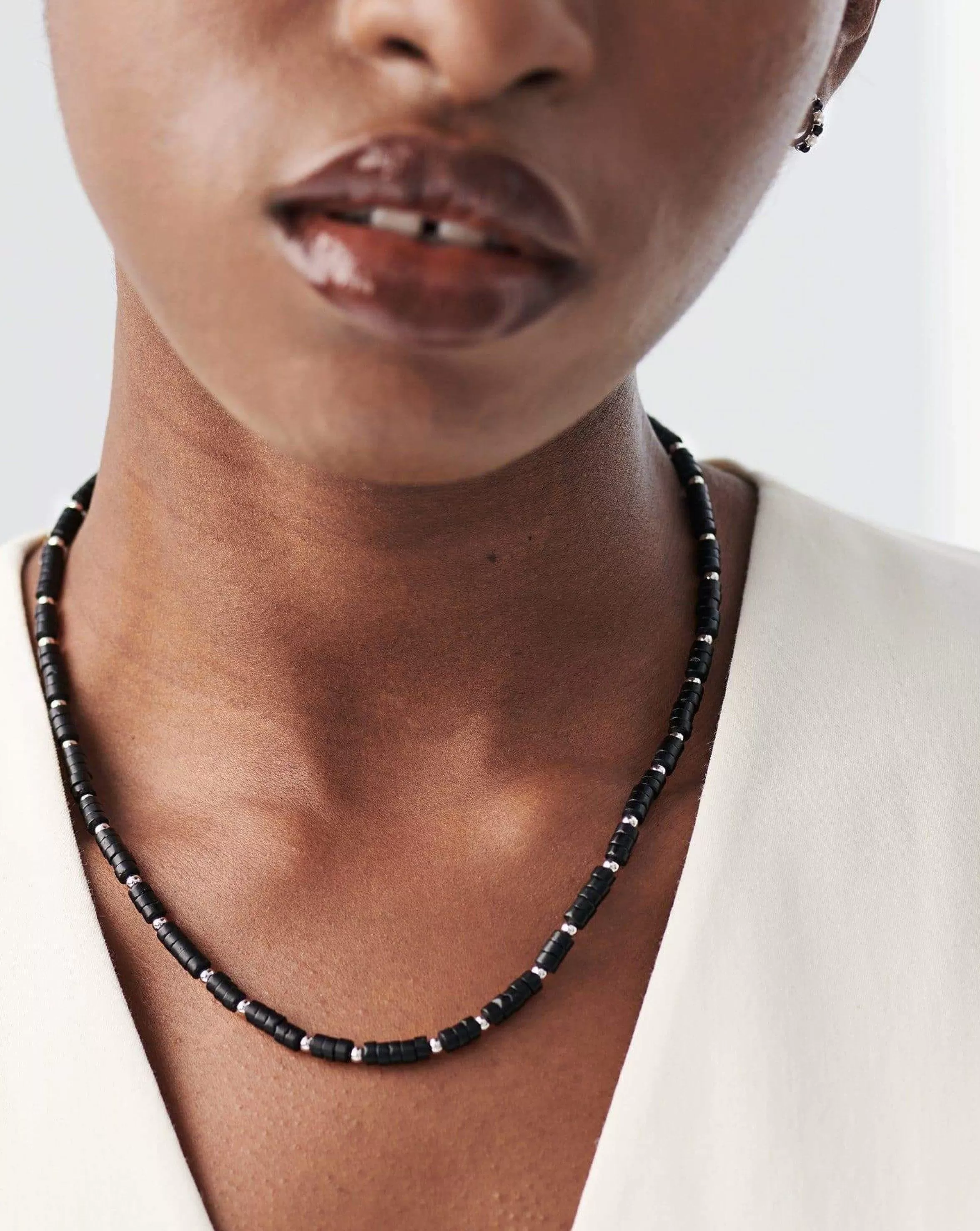 Medium Beaded Stack Necklace | Silver Plated/Black Onyx