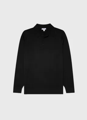 Men's Extra-Fine Merino Polo Shirt in Black