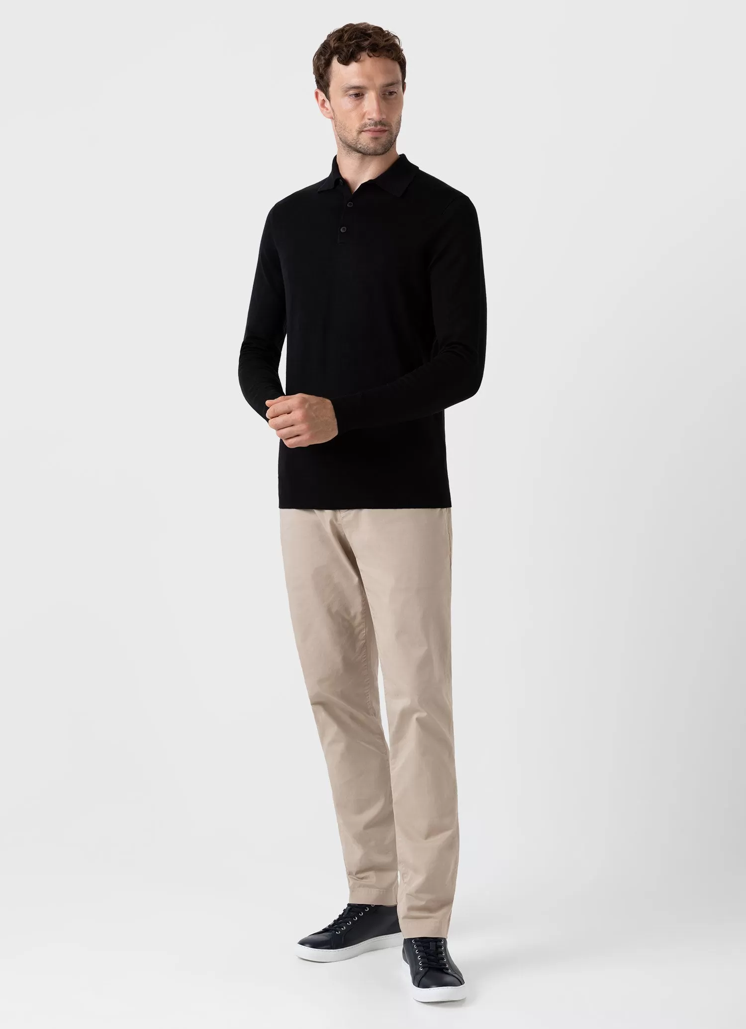 Men's Extra-Fine Merino Polo Shirt in Black