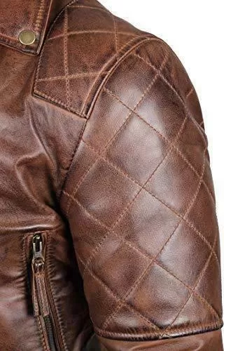 Men's Genuine Lambskin Leather Vintage Motorcycle Jacket