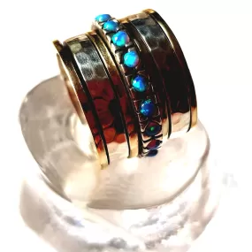 Mother's Day Gift. Statement ring / spinner ring / israeli ring / silver 9 ct gold ring / bands Bluenoemi opals