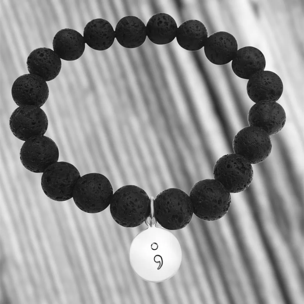 My Story isn't Over Lava Stone Bracelet with Semicolon