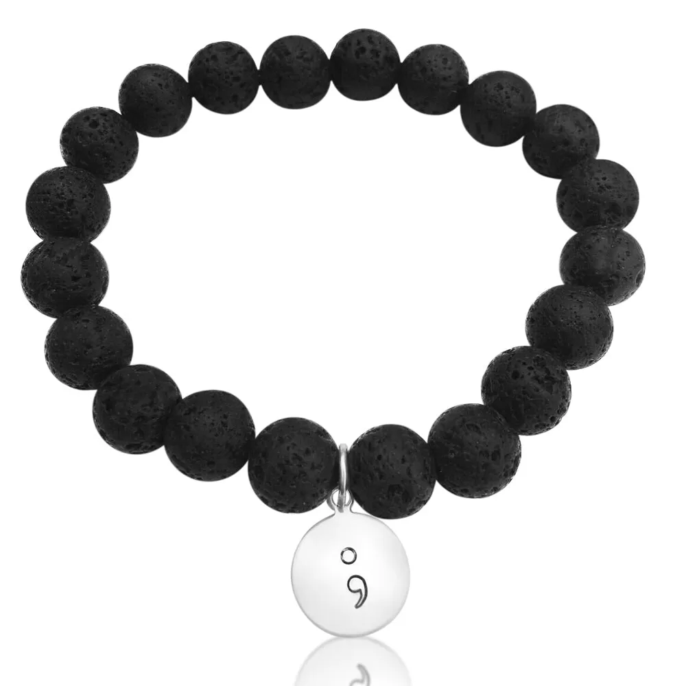 My Story isn't Over Lava Stone Bracelet with Semicolon