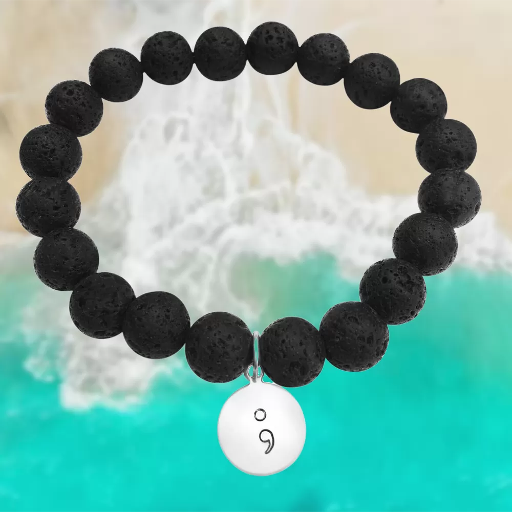 My Story isn't Over Lava Stone Bracelet with Semicolon