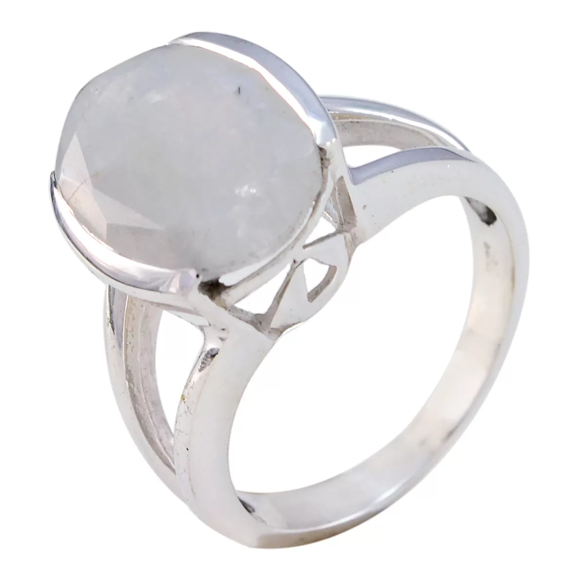 Natural Gem Rainbow Moonstone Sterling Silver Ring Girlfriend Gift